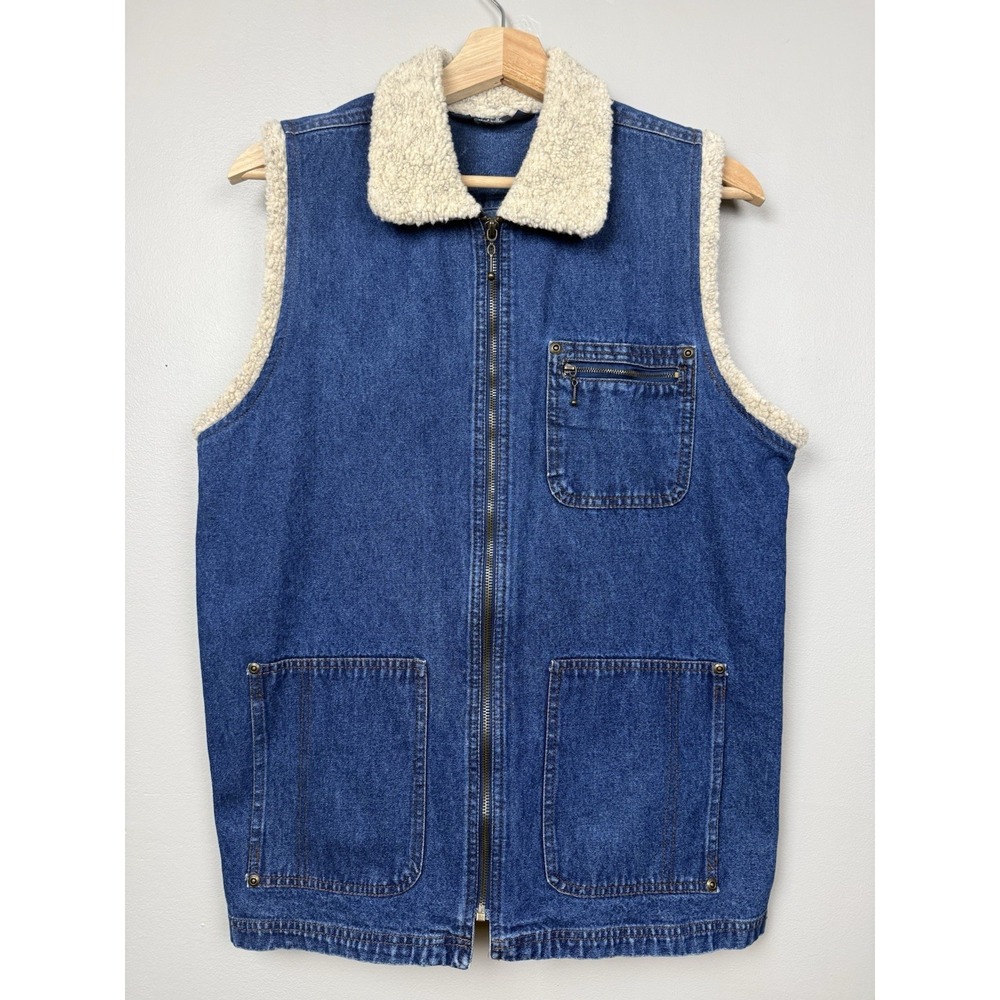 Vintage OPS New York Mens's M Sherpa Denim Vest‎ 90s Streetwear Western Workwear